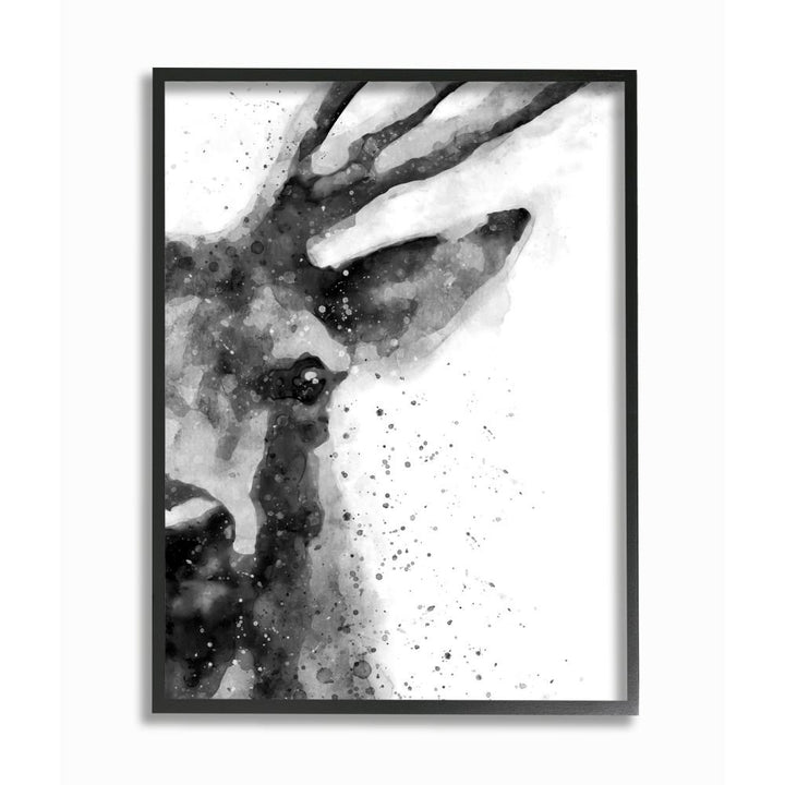 Buck Reindeer Antlers Wild Forest Animal Black White by Daphne Polselli - Graphic Art Print Stupell Industries Size: 30" H x 24" W Format: Black Framed