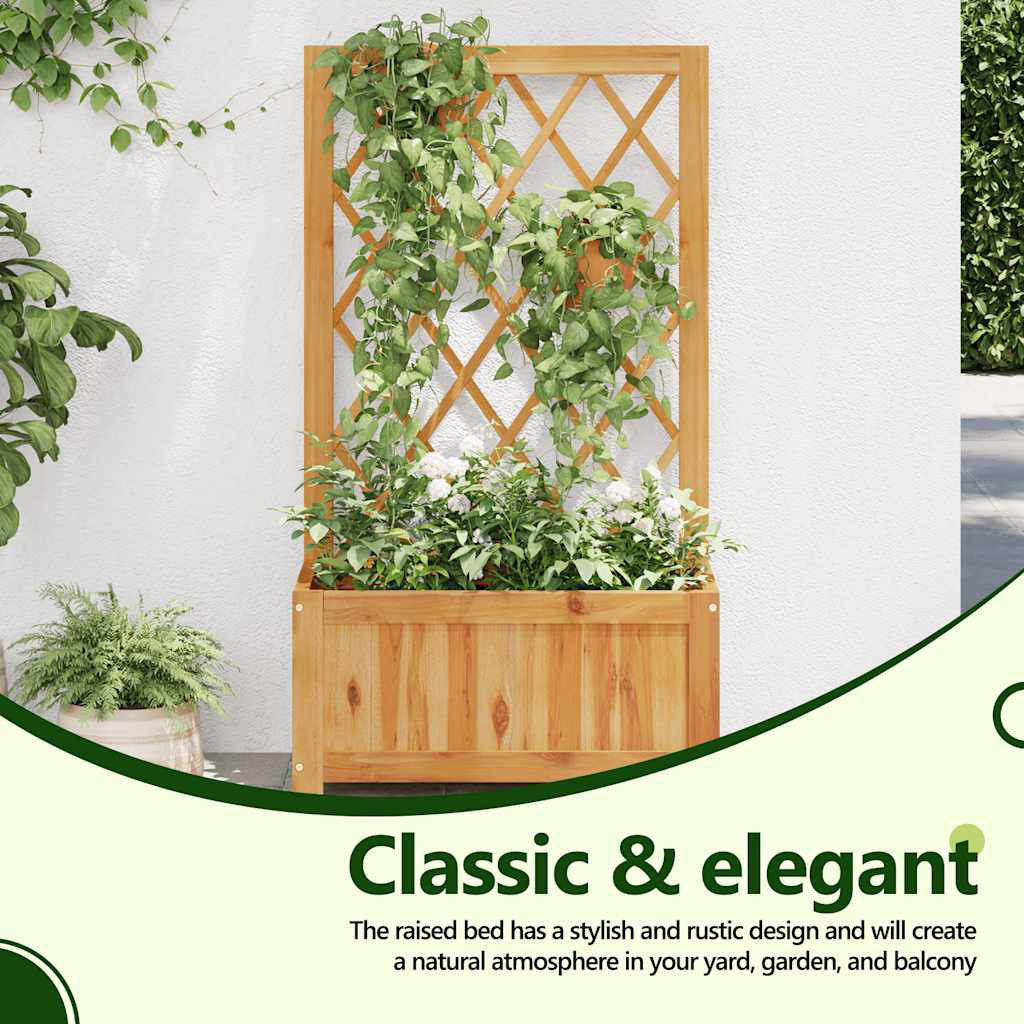 Telesha vidaXL Garden Raised Bed with Trellis, Solid Acacia Wood Planter, Outdoor and Indoor Use, Brown Arlmont & Co.