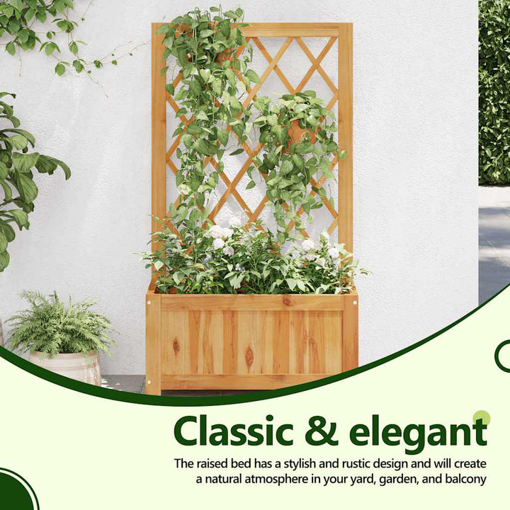Telesha vidaXL Garden Raised Bed with Trellis, Solid Acacia Wood Planter, Outdoor and Indoor Use, Brown Arlmont & Co.