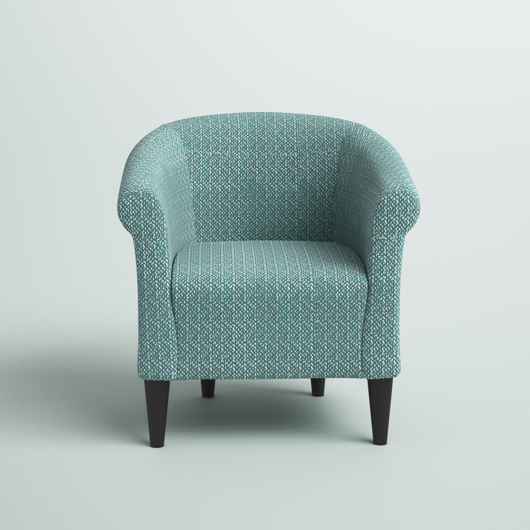 Liam 31.5" W Barrel Chair Zipcode Design™ Fabric OR Leather Type: Light Teal Blue/White Microfiber/Microsuede