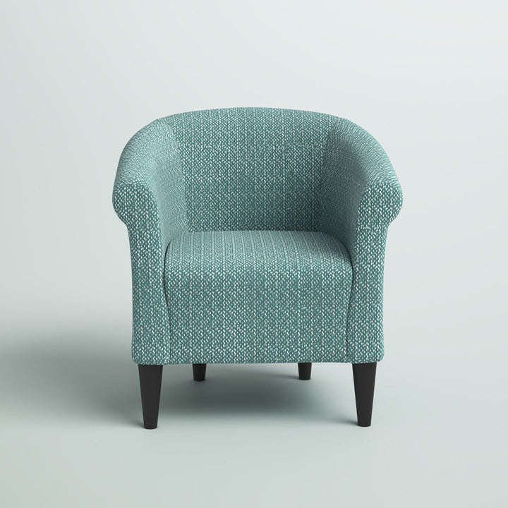 Liam 31.5" W Barrel Chair Zipcode Design™ Fabric OR Leather Type: Light Teal Blue/White Microfiber/Microsuede