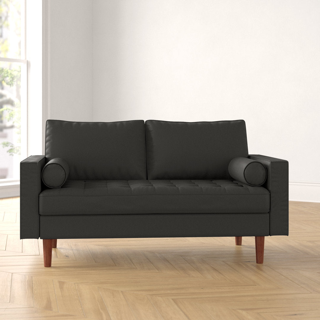 Ashfaq 57.8" Velvet Square Arm Loveseat Wade Logan® Fabric: Faux Leather Black