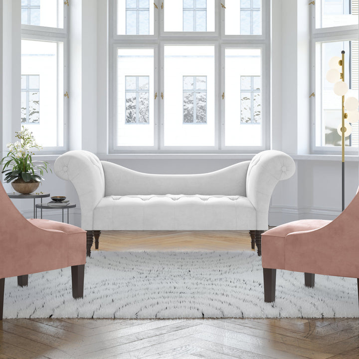 Kareem Upholstered Chaise Lounge Three Posts™ Teen Upholstery Color: Classic White Velvet, Leg Color: Espresso