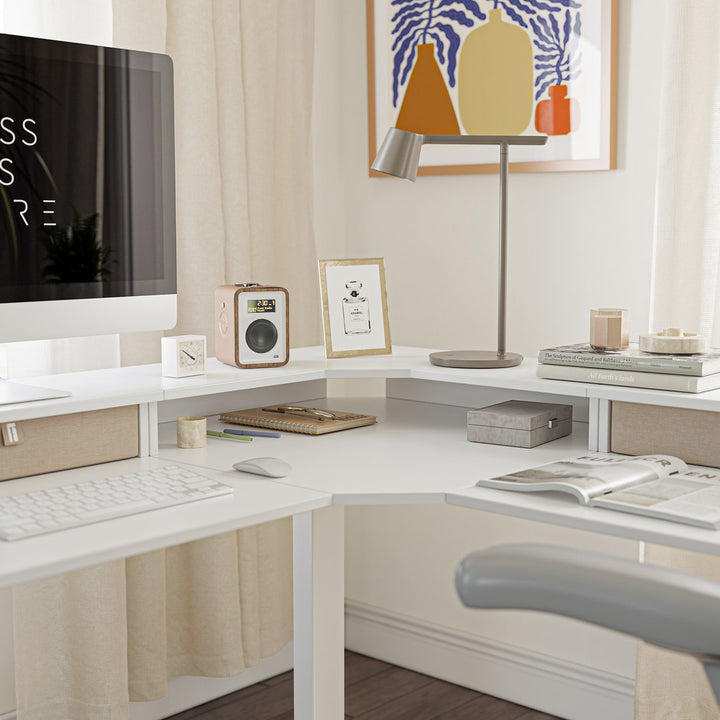 Llean L-Shape Standing Gaming Desk Inbox Zero Color (Top/Frame): White