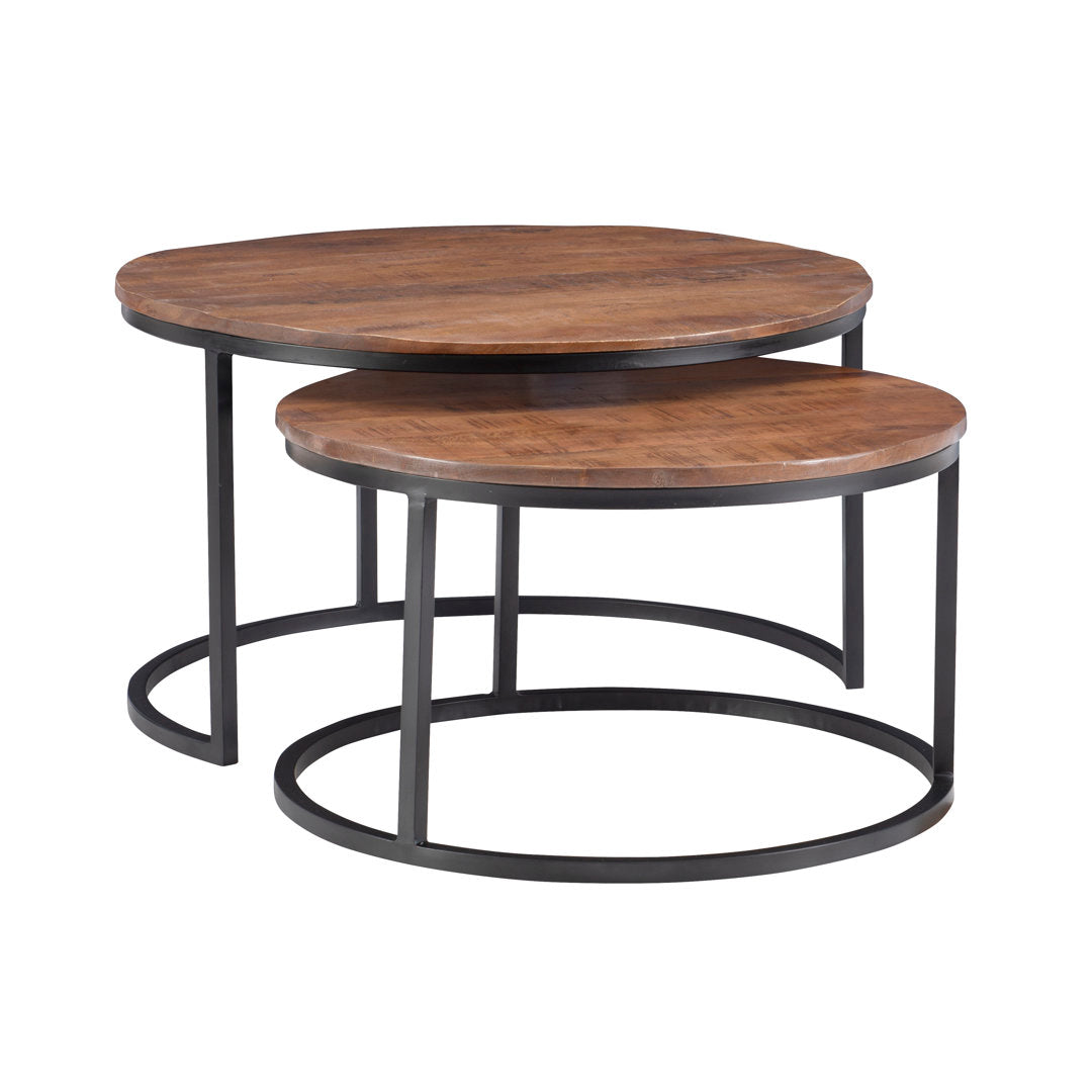 Jay 2 Piece Coffee Table Set Steelside™ Table Base Color: Black, Table Top Color: Brown
