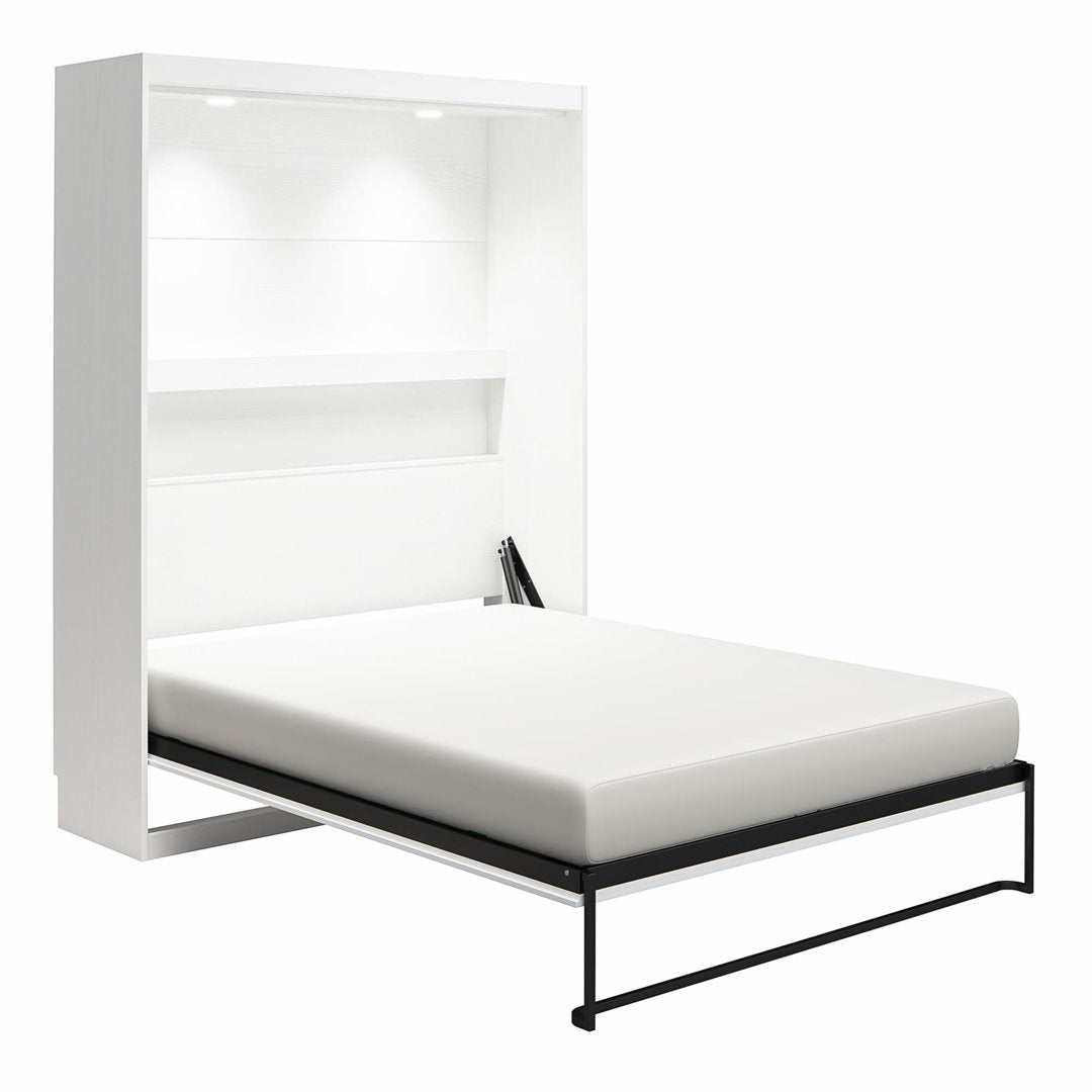 Makassar Murphy Bed with Gallery Shelf & Touch Sensor LED Lighting Wade Logan® Color: White Size: Full / Double