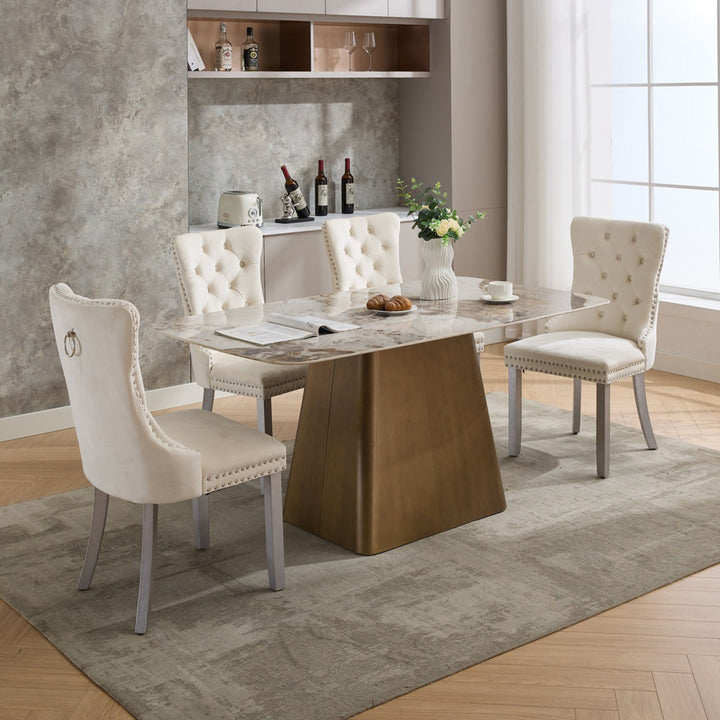 Allena Tufted Velvet/Linen Wing Back Parsons Chair (Set of 2) Rosdorf Park Leg Color: Silver, Upholstery Color: Velvet Beige