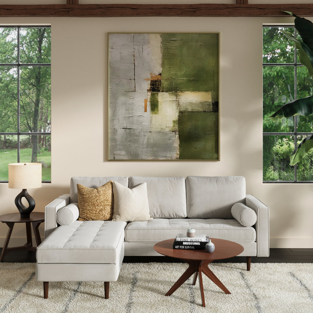 Geo 84" Wide Reversible Sofa and Chaise AllModern Body Fabric: Bella Platinum Performance Velvet