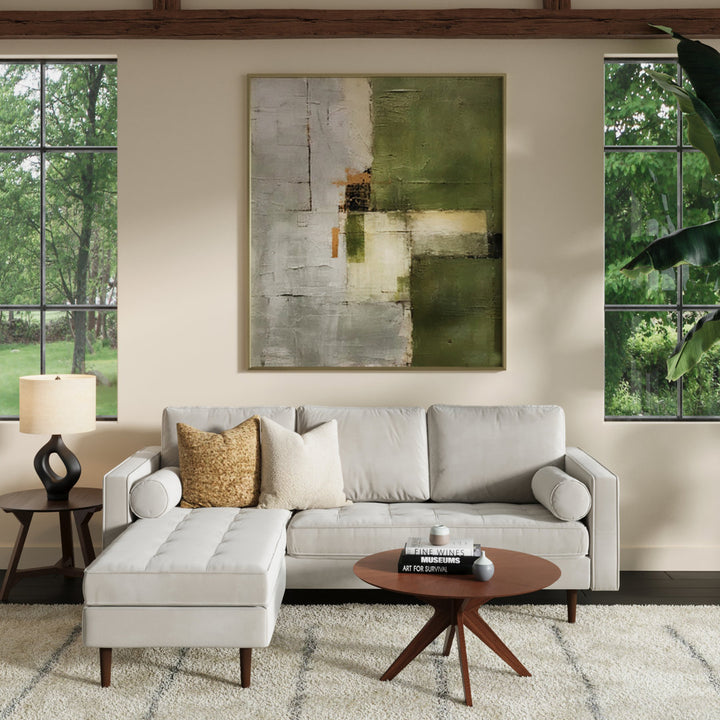 Geo 84" Wide Reversible Sofa and Chaise AllModern Body Fabric: Bella Platinum Performance Velvet