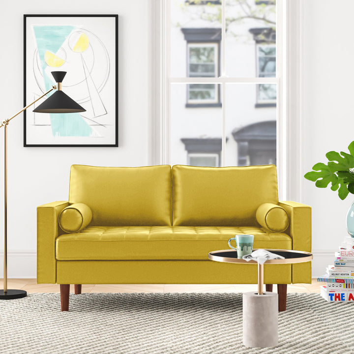 Ashfaq 57.8" Velvet Square Arm Loveseat Wade Logan® Fabric: Golden Yellow (Green Yellow)
