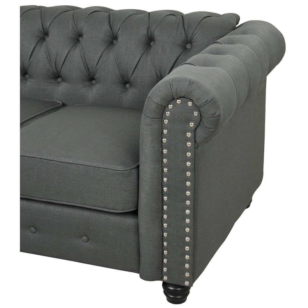 Provence 61" Rolled Arm Chesterfield Loveseat Kelly Clarkson Home Upholstery Color: Charcoal Linen Blend