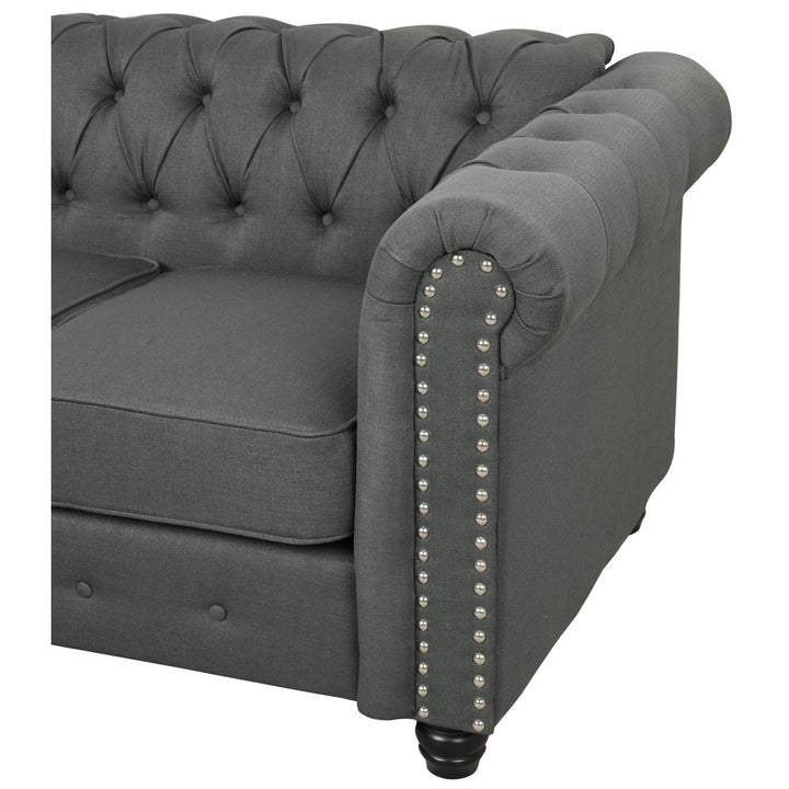 Provence 61" Rolled Arm Chesterfield Loveseat Kelly Clarkson Home Upholstery Color: Charcoal Linen Blend