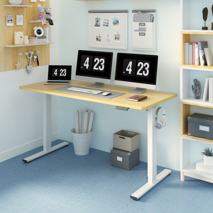 Baysenie 55"/60" Width Home Office Height Adjustable Standing Desk Latitude Run® Top Color: Maple, Frame Color: White Size: 29" H x 60" W x 24" D