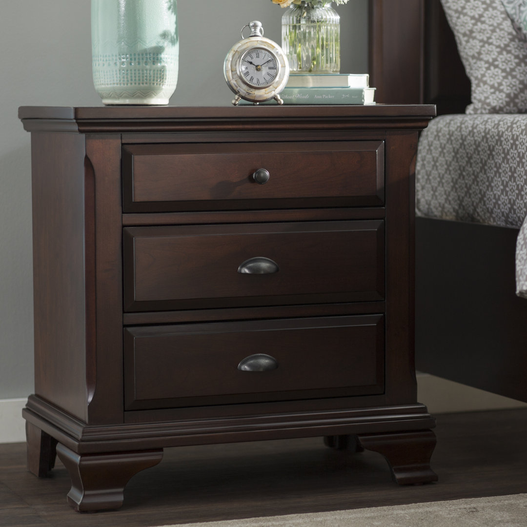 Plattsburgh 3 - Drawer Solid Wood Nightstand in Cherry Three Posts™