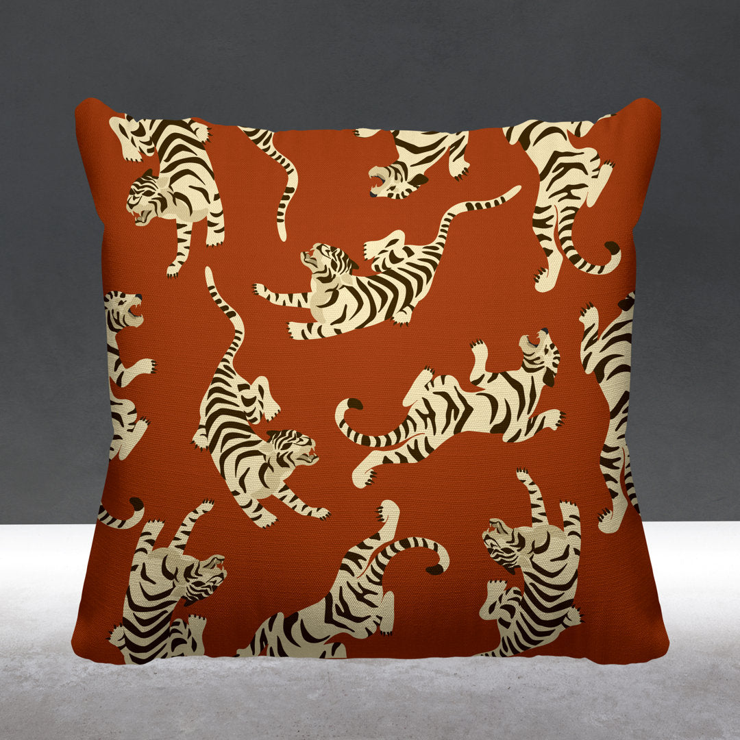 Tigger Boho Tiger Indoor/Outdoor Throw Pillow ULLI HOME Color: Burnt Orange Size: 15W" x 15H"