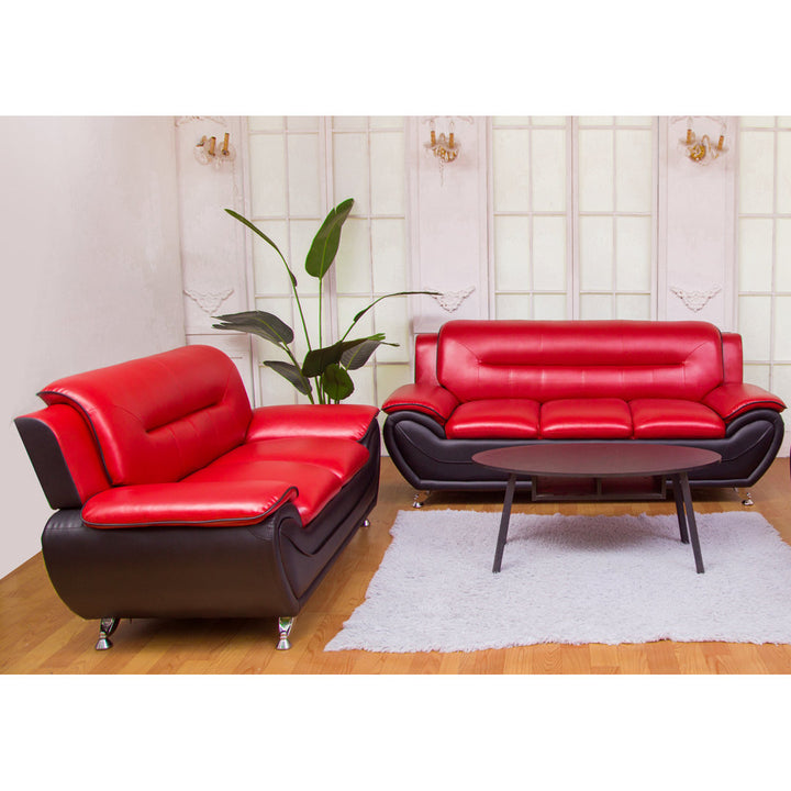 Mulvey 80" Faux Leather Pillow Top Arm Sofa Orren Ellis Upholstery Color: Red/Black