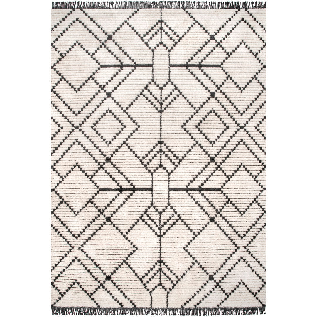 Nola Geometric Textured Shag Power Loom Performance Beige Rug Steelside™ Rug Size: Rectangle 5'3" x 7'4"
