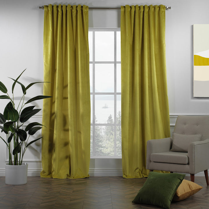Matte Velvet Extra wide x Extra Long Custom Made Decorative Single Panel Lilijan Home & Curtain Curtain Color: 64 Lime Size per Panel: 100" W x 84" L