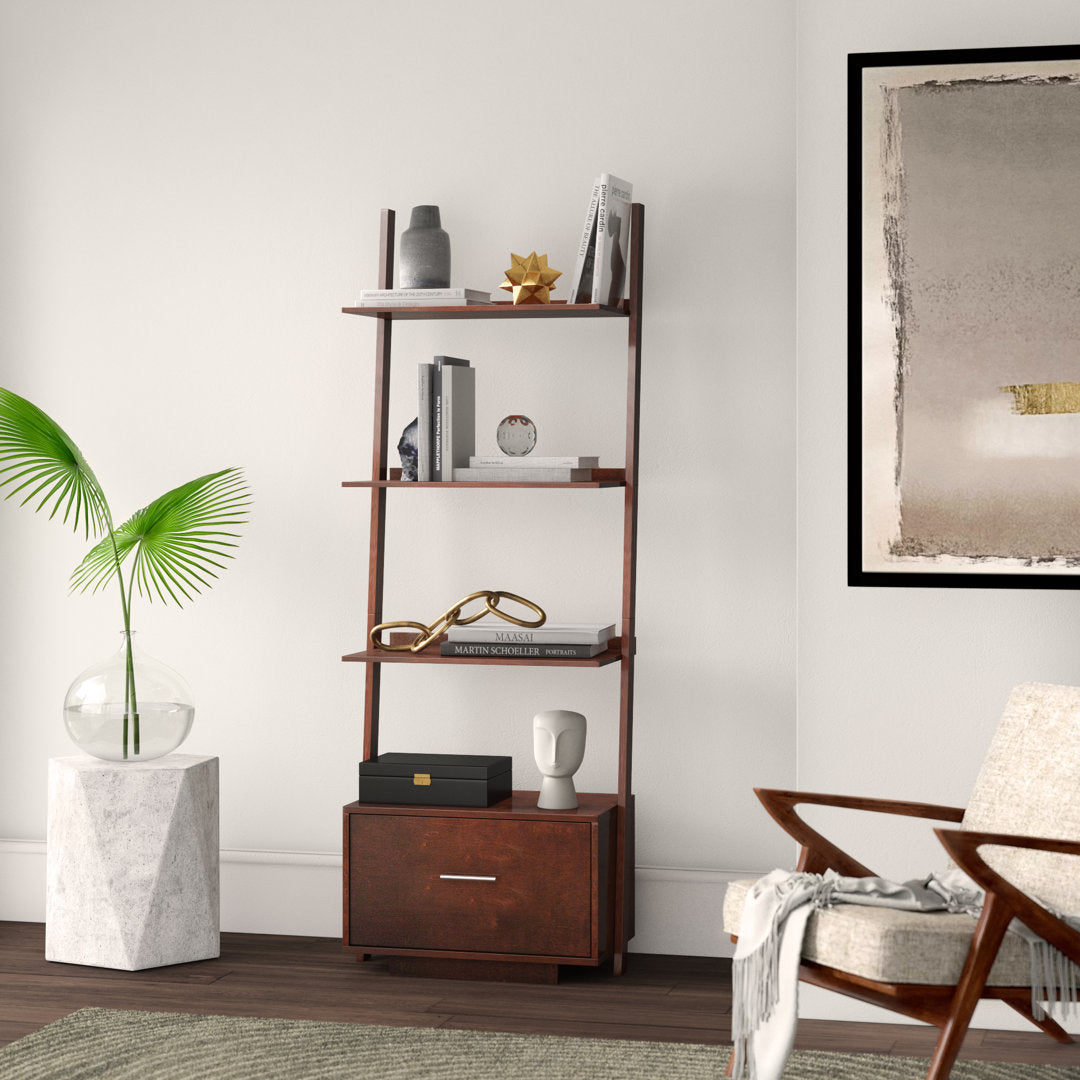 69'' H x 24.75'' W Solid Wood Ladder Bookcase Ebern Designs Color: Espresso