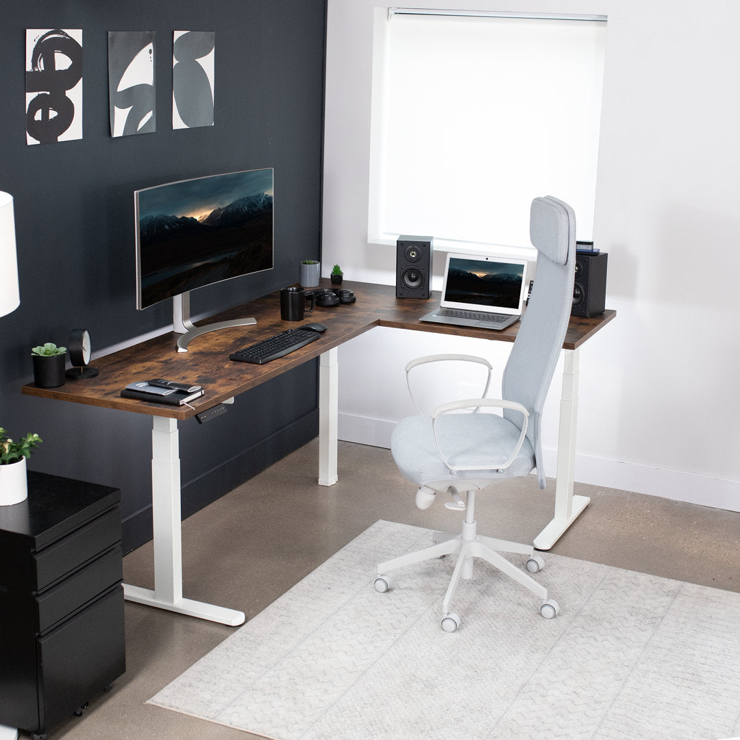 VIVO White Electric Motor Height Adjustable Corner 3 Leg Standing Desk Frame (Frame Only) Vivo