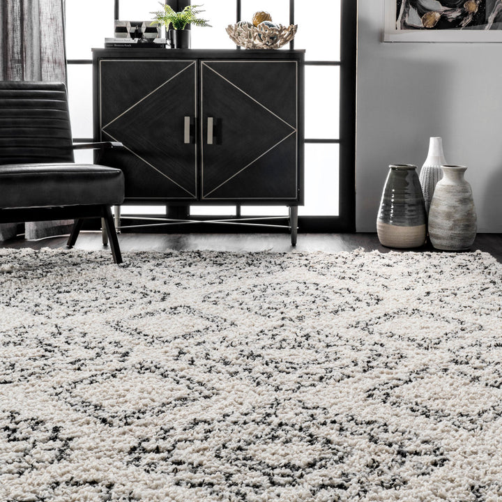 Adry Moroccan Shag Tasseled Cream/Charcoal Area Rug Union Rustic Rug Size: Rectangle 10'4" x 15'