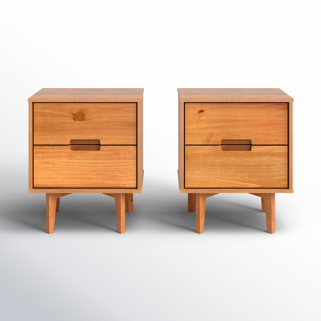 Aizlyn Mid-Century Modern Solid Wood Groove-Handle Nightstands (Set of 2) Wade Logan® Color: Caramel