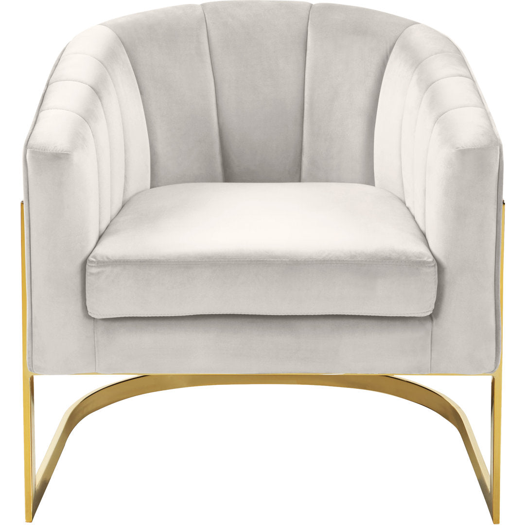 Barnicle 30" Wide Velvet Barrel Chair Everly Quinn Body Fabric: Cream Velvet