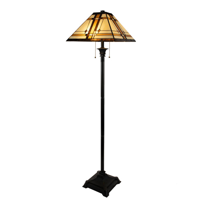 Damico 61" Tiffany Style Floor Lamp – Mission Design Standing Light with Art Glass Lampshade and 2 LED Bulbs – Vintage Look Accent Decor Millwood Pines