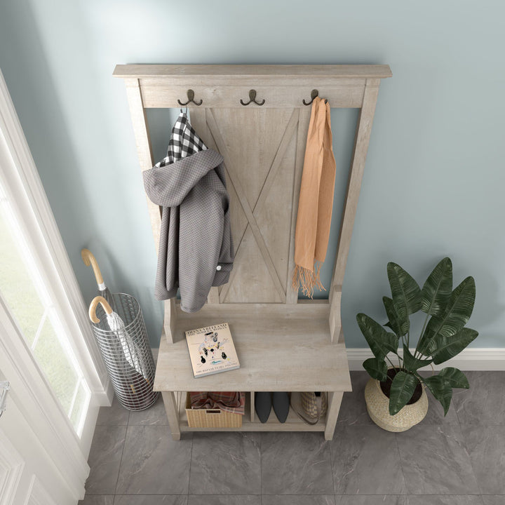 Huckins Hall Tree 32'' Wide with Bench and Shoe Storage Laurel Foundry Modern Farmhouse® Color: Washed Gray