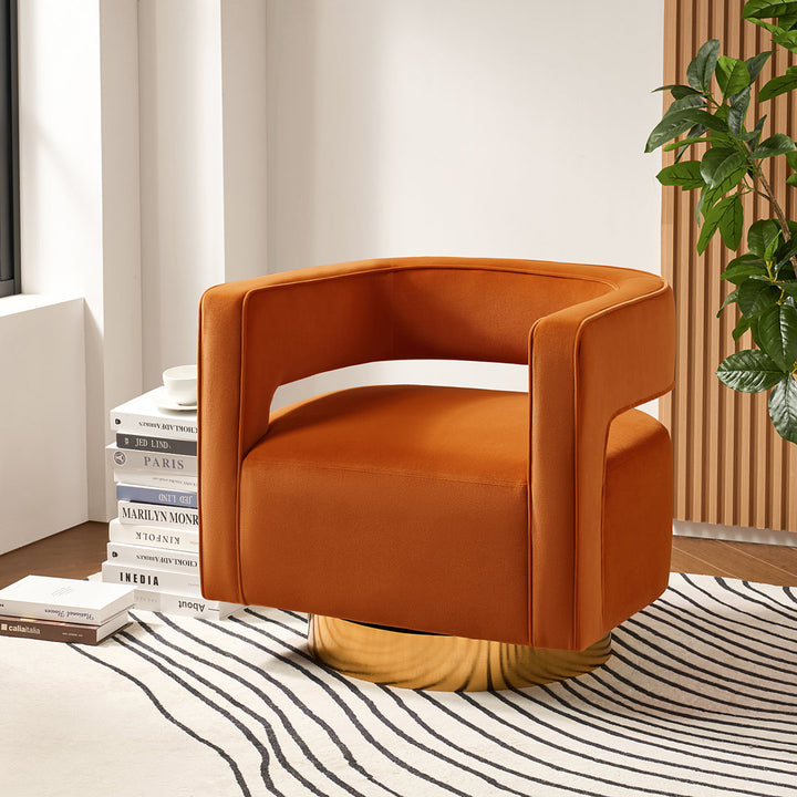 Aysha Velvet Swivel Barrel Chair Willa Arlo™ Interiors Fabric: Orange Velvet