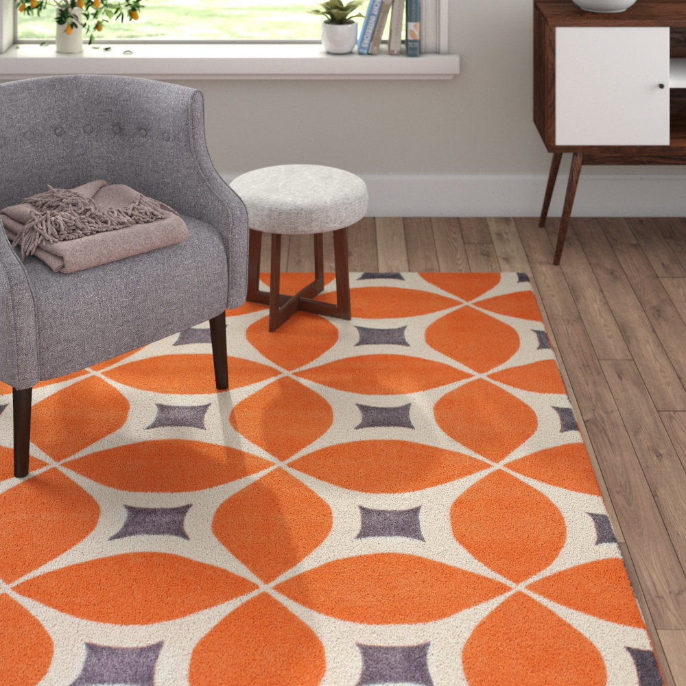 Southam Geometric Accent Rug for Living Room Bedroom Dining Room Entryway Kitchen, Deep Orange/White Wade Logan® Rug Size: Rectangle 5' x 8'