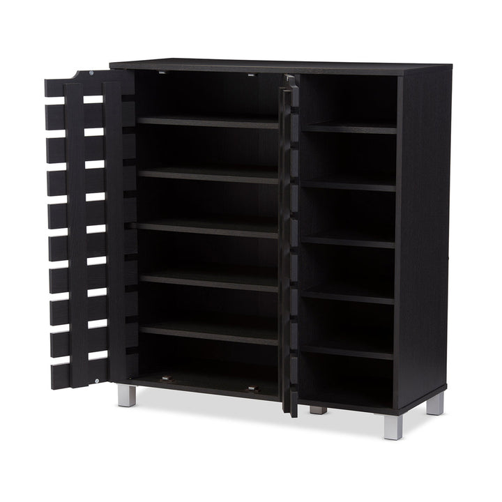 Shirley Modern and Contemporary 2 Door Wood 18 Pair Shoe Cabinet with Open Shelves Ebern Designs