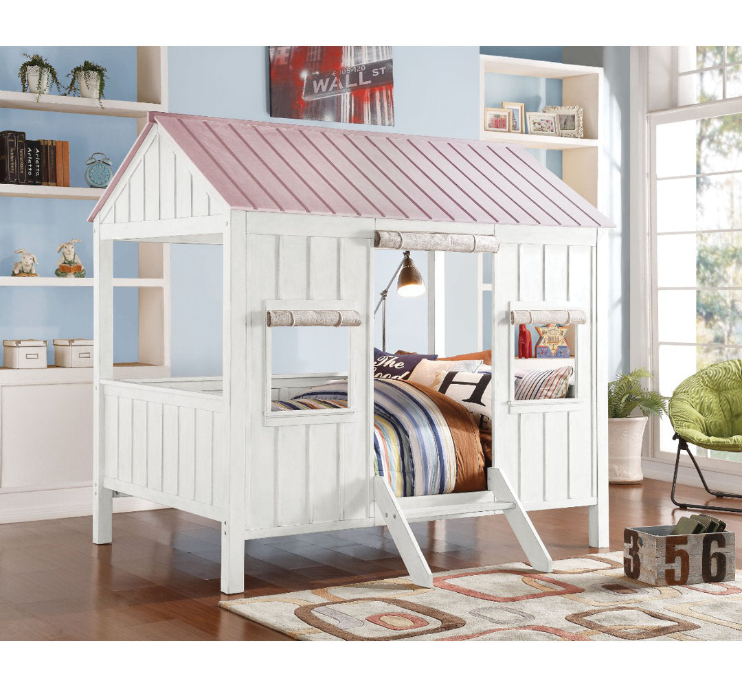 Diemer Full Canopy Standard Bed by Viv + Rae™ Viv + Rae™ Bed Frame Color: White/Pink
