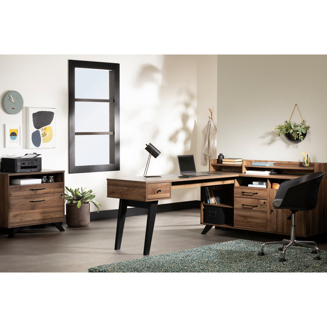 Helsy L-Shaped Desk with Power Bar and Removable Hutch Natural Walnut Mercury Row® Color: Natural Walnut