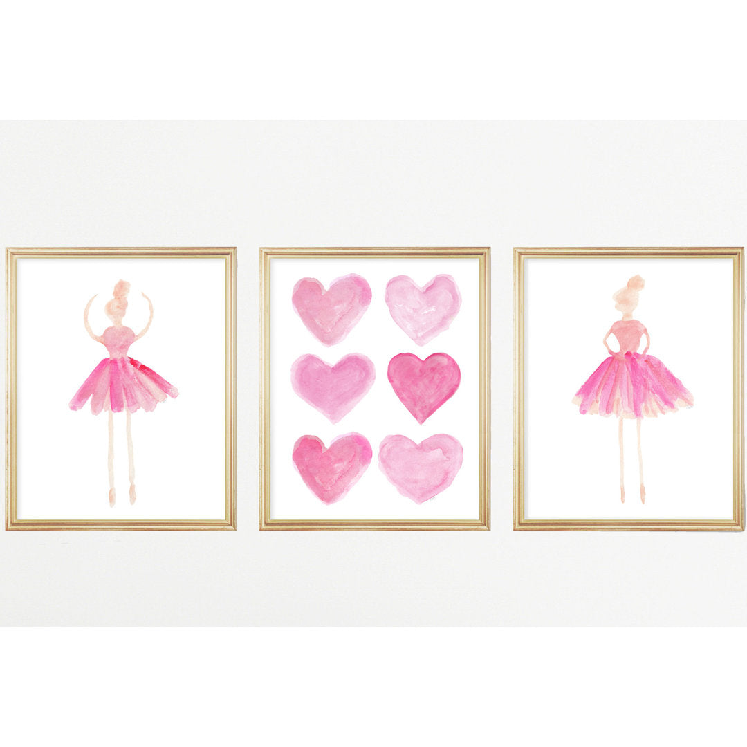 Little Girls Ballet Artwork, Paper Prints (Set of 3) Outside In Art Studio Color: All Hot Pink Size: 14" H x 11" W x 0.06" D