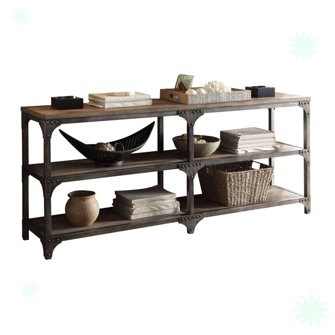 Neligh Industrial 72"L Rectangular Console Table in Weathered Oak & Antique Silver Greyleigh™