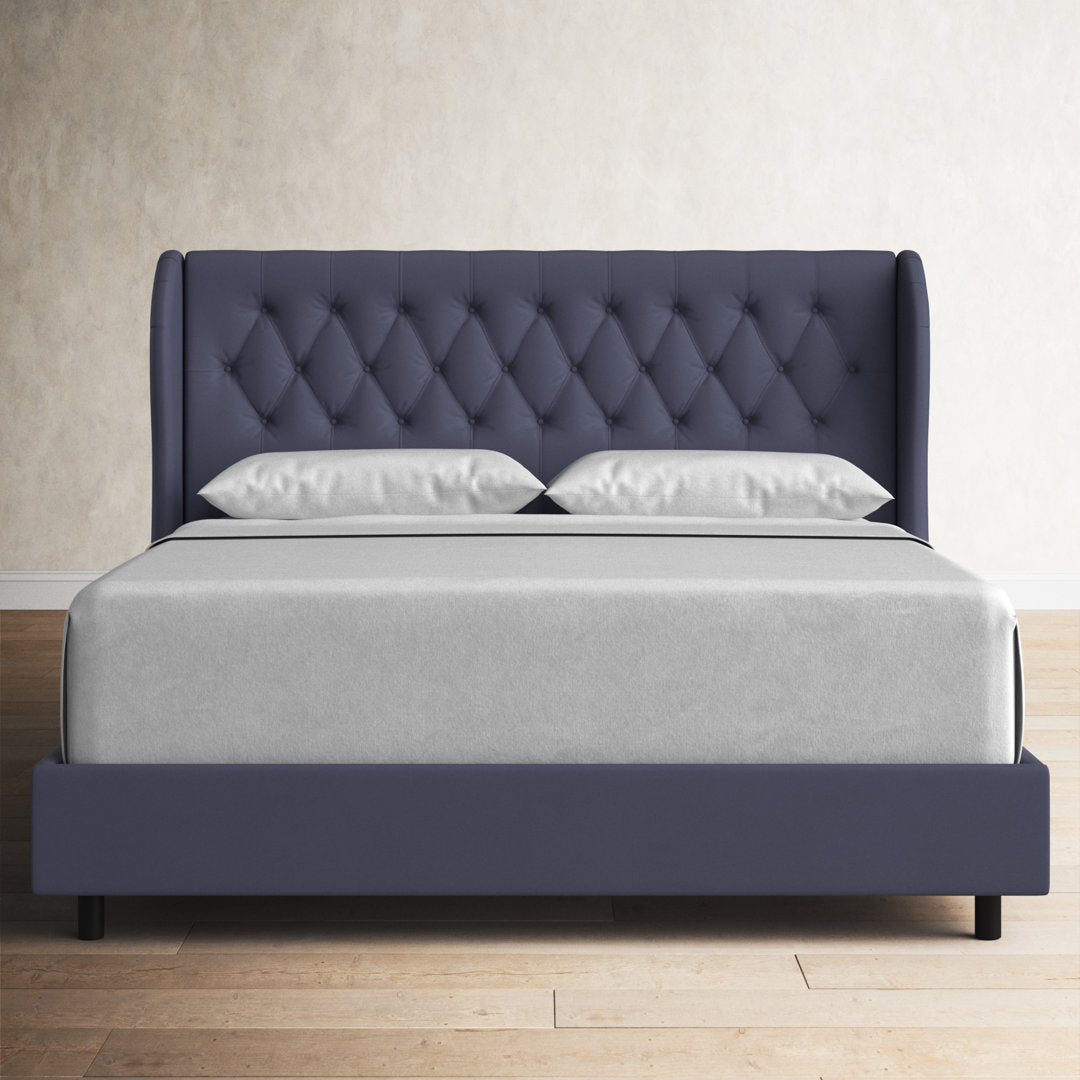 Knaresborough Tufted Upholstered Low Profile Standard Bed Greyleigh™ Size: Queen Body Fabric: Navy Twill