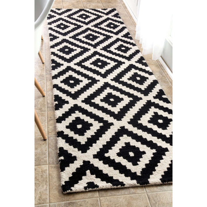Decca Geometric Handmade Tufted Wool Black/Cream Area Rug George Oliver Rug Size: Runner 2'6" x 10'