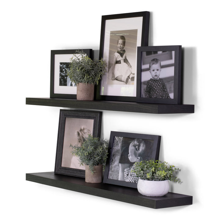 Bridgecliff 2 Piece Poplar Solid Wood Floating Shelf (Set of 2) Rosalind Wheeler Size: 1.38" H x 48" W x 6" D Finish: Midnight
