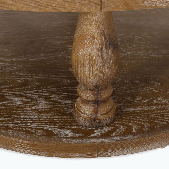 Tawney 40" Wide Tufted Round Cocktail Ottoman with Storage Rosalind Wheeler Leg Color: Weathered Body Fabric: Beige Fabric