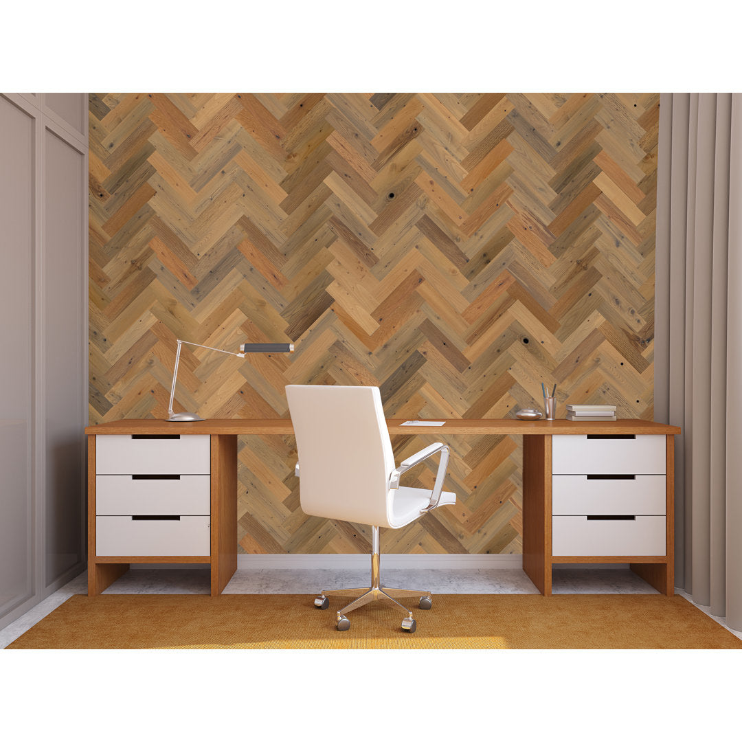 Timberchic River Reclaimed Wooden Wall planks - Simple Peel & Stick Wall Covering Application for DIY Accent Wall & Home Improvement - Premium Wall Paneling - Herringbone Pattern Timber Chic Color: Sandy Beach