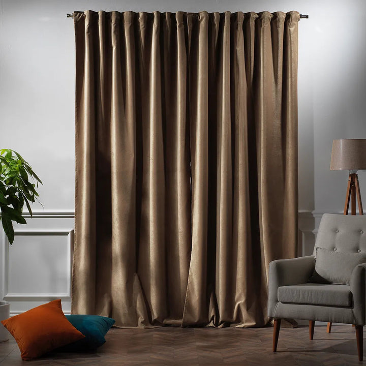 Matte Velvet Extra wide x Extra Long Custom Made Decorative Single Panel Lilijan Home & Curtain Curtain Color: 21 Antique Brass Size per Panel: 100" W x 132" L