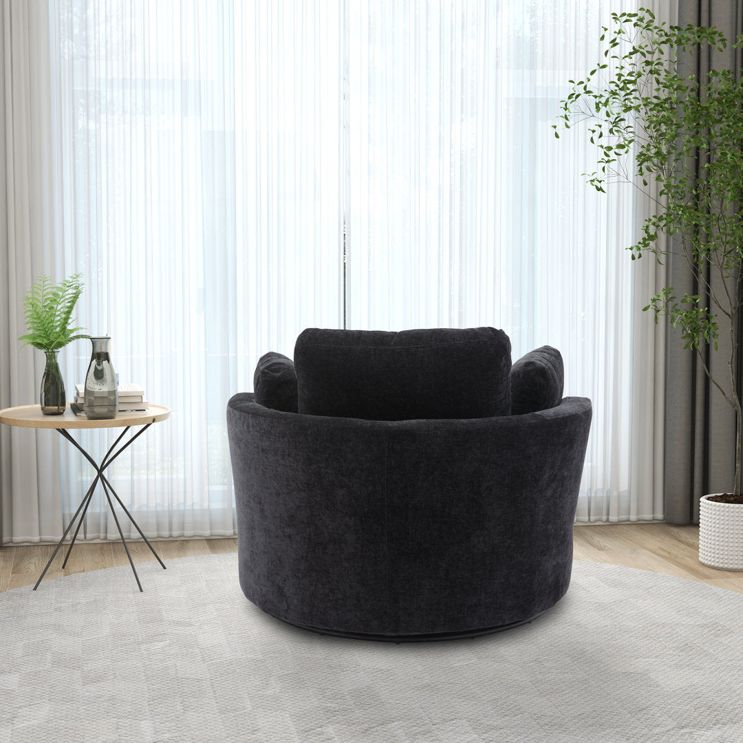 Dahlonega 42" Wide Swivel Barrel Chair Rosdorf Park Fabric OR Leather Type: Black Chenille