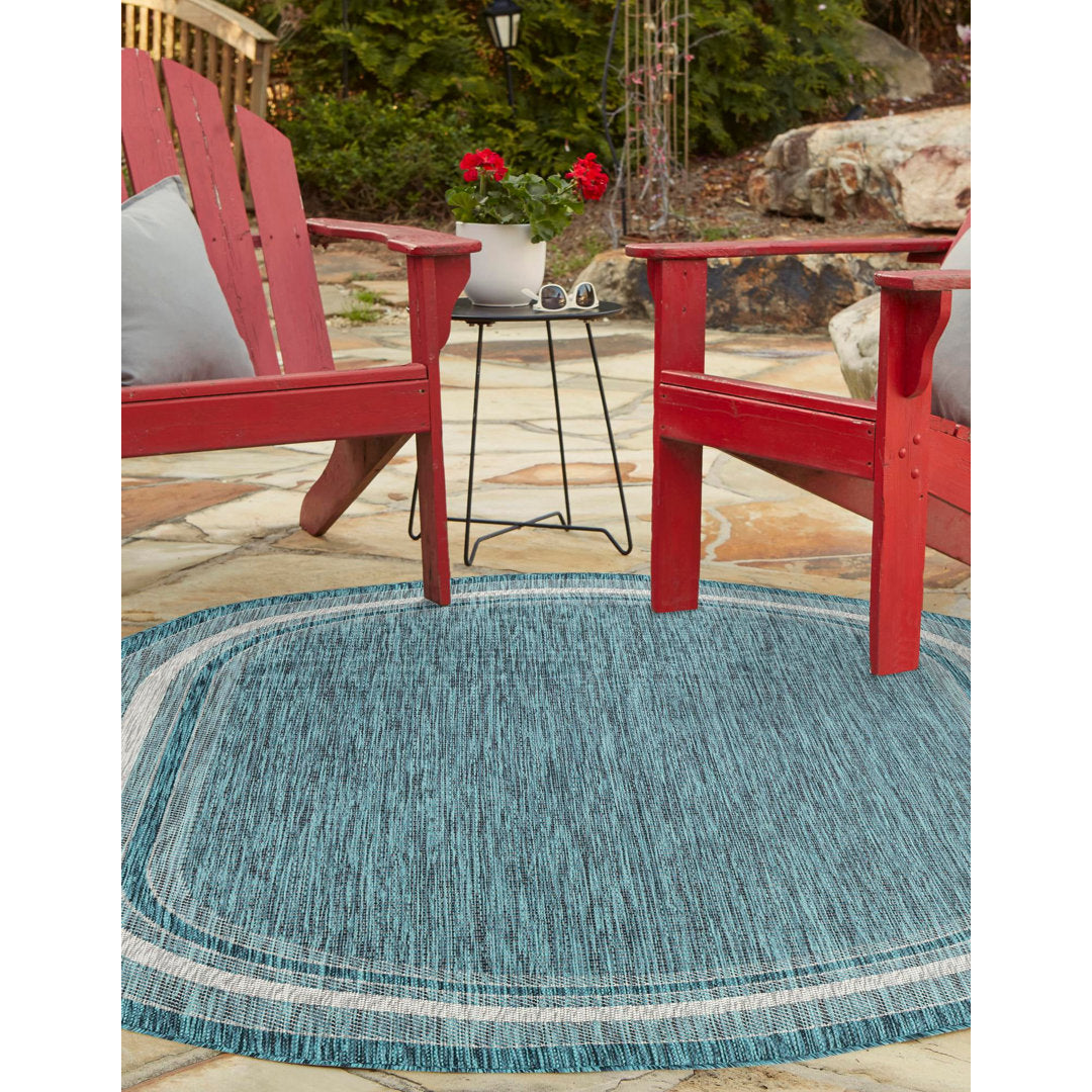 Sevil Teal/Beige/Gray Indoor / Outdoor Rug Breakwater Bay Rug Size: Oval 7'10" x 10'