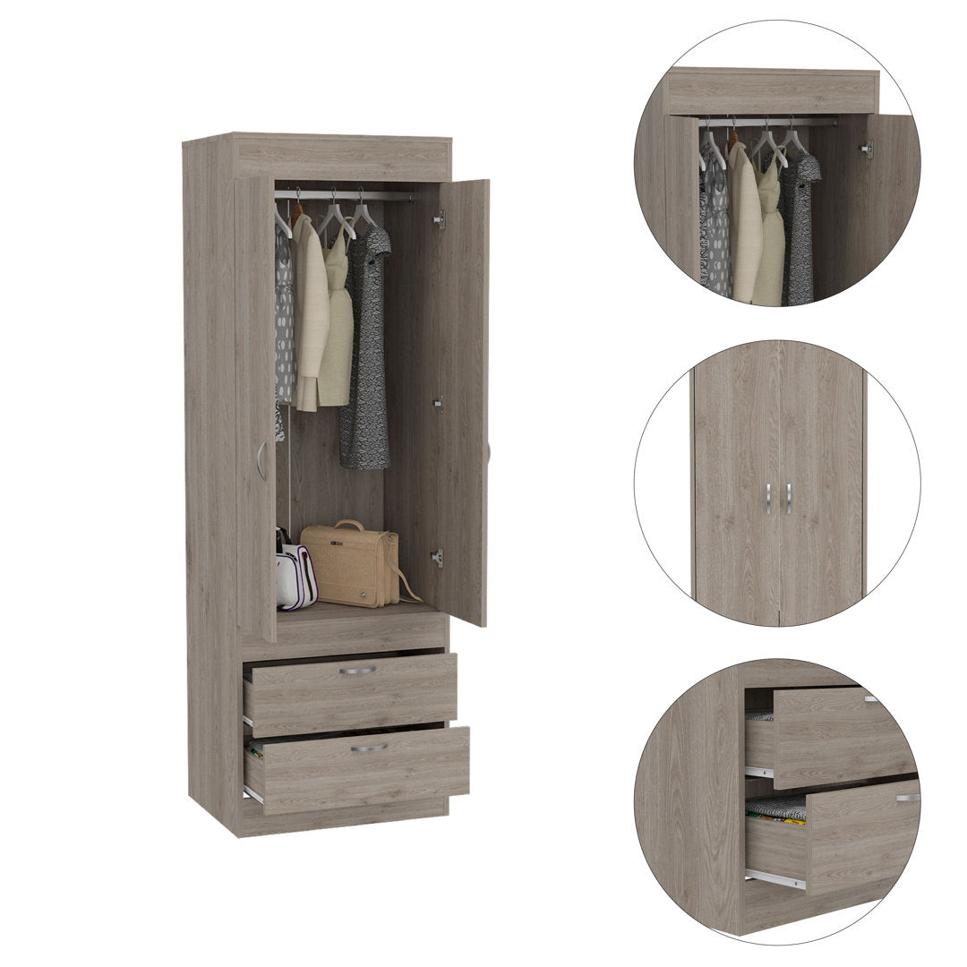 Lisboa Armoire with Double Doors, 2 Drawers, and Hanging Rod Latitude Run® Color: Light Gray