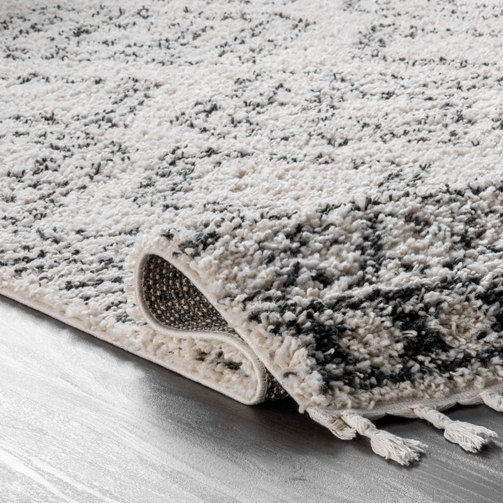 Adry Moroccan Shag Tasseled Cream/Charcoal Area Rug Union Rustic Rug Size: Rectangle 10'4" x 15'