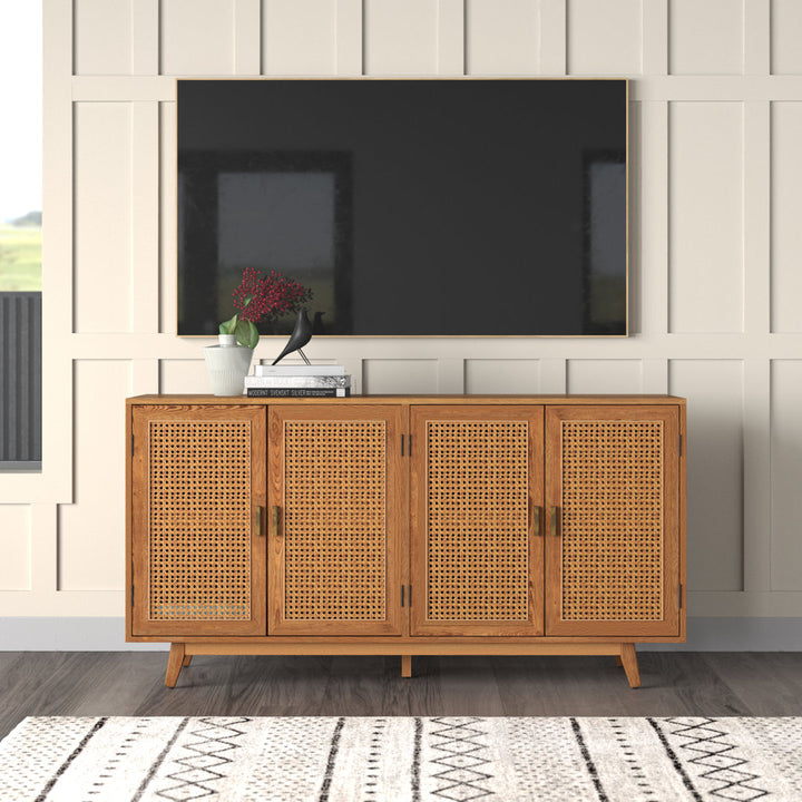 Emily 56.8''Rattan TV Stand With Storage Kelly Clarkson Home Color: Walnut
