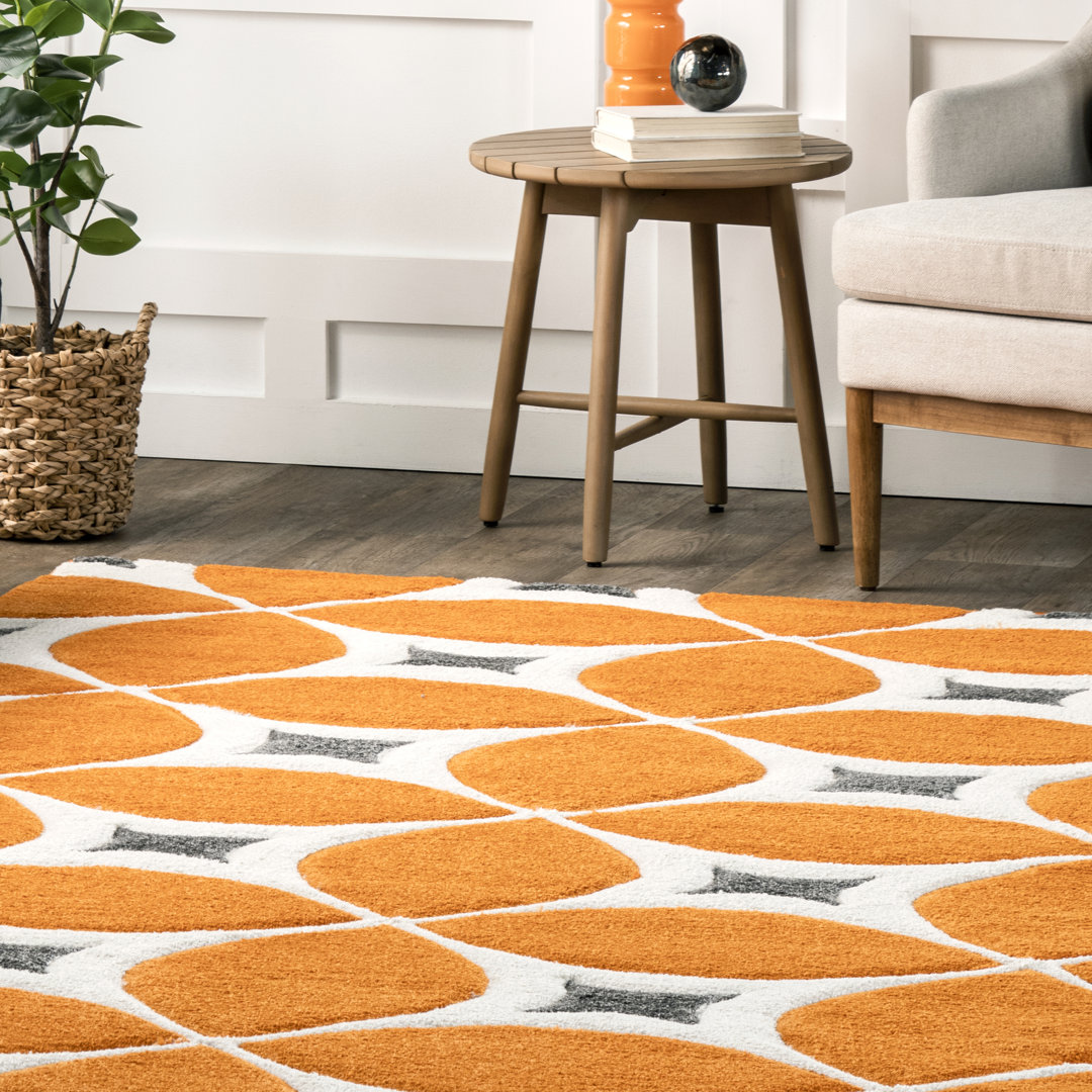 Southam Geometric Accent Rug for Living Room Bedroom Dining Room Entryway Kitchen, Deep Orange/White Wade Logan® Rug Size: Rectangle 2' x 3'