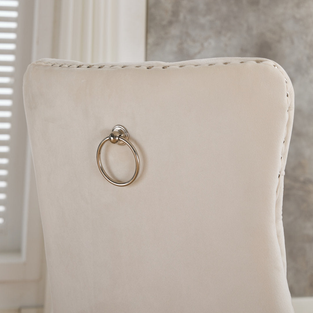 Allena Tufted Velvet/Linen Wing Back Parsons Chair (Set of 2) Rosdorf Park Leg Color: Silver, Upholstery Color: Velvet Beige