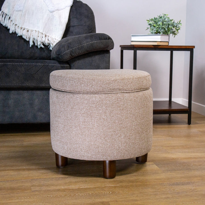 Amoret 19" Wide Round Storage Ottoman Andover Mills™ Upholstery Color: Light Brown